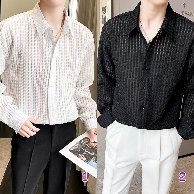 メンズ チェック柄シアーシャツ