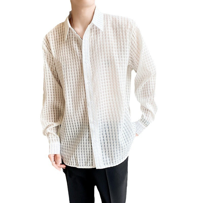 メンズ チェック柄シアーシャツ
